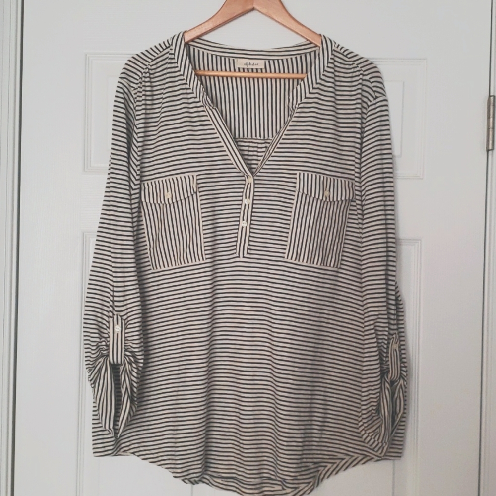 Style & Co Striped Roll Sleeve Top